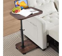 Strixorn Tavolo a C con altezza regolabile con piatto girevole a 360° e 4 ruote, tavolo girevole per divano, letto e piccoli spazi - Tavolo ausiliare mobile con freni di stazionamento (noce)