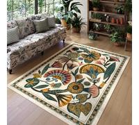 Strloepr Tappeto 69 x 140 cm, multicolore, motivo floreale rosso, giallo, verde, foglie, beige, 70 x 140 cm, lavabile, per decorare la casa e la cucina, camera da letto contemporaneo, comodino