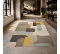 Strloepr Tappeto, 90 x 150 cm, Astratto geometrico moderno grigio beige giallo blu bianco, Tappeti Moderno Pelo Corto Lavabile per Soggiorno, Antiscivolo, Facile da Pulire,