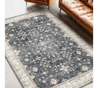 Strloepr Tappeto a pelo basso, 120 x 180 cm, multicolore, motivo floreale retrò, rosso, grigio, beige, nero, 120 x 180 cm, per soggiorno, camera da letto, sala da pranzo, decorazione per la casa