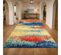 Strloepr Tappeto Decorative Salotto e Camera da Letto, Lavabile Antiscivolo Tappeti zona,Motivo astratta Art Déco multicolore nei colori rosso, giallo e blu, 120 x 160 cm