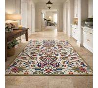 Strloepr Tappeto Decorative Salotto e Camera da Letto, Lavabile Antiscivolo Tappeti zona,Motivo floreale moderno: rosso, blu, giallo, verde, rosa, bianco, 120 x 160 cm