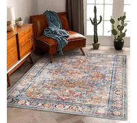 Strloepr Tappeto extra large 2 x 3,7 m, design vintage multicolore, rosso, giallo, blu, beige, arancione, 200 x 365 cm, lavabile, per soggiorno, casa colonica, decorazione per la casa