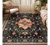 Strloepr Tappeto extra large 2 x 3,7 m, stampa vintage con medaglione colorato, nero, 200 x 365 cm, lavabile, per soggiorno, casa colonica, decorazione per la casa, tappeti antiscivolo