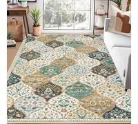Strloepr Tappeto Grande Salotto Pelo Corto Camera da Letto, Lavabile Antiscivolo,Medaglione a traliccio vintage beige talpa anticato, multicolore, 200 x 300 cm