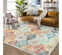 Strloepr Tappeto Grande Salotto Pelo Corto Camera da Letto, Lavabile Antiscivolo,Medaglione a traliccio vintage in crema anticato, rosso, arancione e blu, colorato, 185 x 275 cm