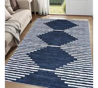Strloepr Tappeto Grande Salotto Pelo Corto Camera da Letto, Lavabile Antiscivolo,Modern Bianco Geometric Design Contemporary,Navy,200 x 250 cm