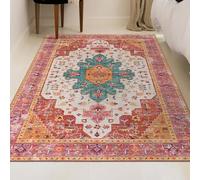 Strloepr Tappeto Grande Salotto Pelo Corto Camera da Letto, Lavabile Antiscivolo, Rosso Arancione Verde Acqua Vintage Girl Motivi Floreali, Multicolore, 200 x 365 cm