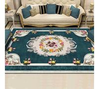 Strloepr Tappeto Grande Salotto Pelo Corto Camera da Letto, Lavabile Antiscivolo,Vintage Rosso Giallo Grigio Bianco Grigio Modern Floral Multicolour,Dark Teal,200 x 335 cm