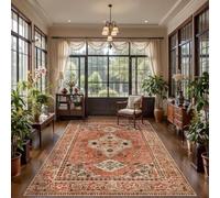 Strloepr Tappeto Ingresso Interno, Tappetino Lavabile per Bagno, Cucina, Corridoio,Vintage Distressed Retro Floral Geometric Red, Beige, Marrone, Arancione, 60 x 90 cm