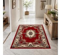 Strloepr Tappeto Lavabile Antiscivolo, 140 x 200 cm, shabby chic floreale rosso beige blu giallo, Tappeti Soggiorno Moderni Salotto Camera da Letto Rug,