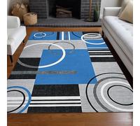 Strloepr Tappeto Pelo Corto Soggiorno e Camera da Letto, Lavabile Antiscivolo, nero Grigio Bianco Geometric Circle Modern,Blue,160 x 230 cm