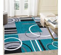 Strloepr Tappeto Salotto e Camera da Letto, Lavabile Antiscivolo, Tappeti di zona,Contemporary Geometric Circle Design nero Grigio Bianco,Turquoise,155 x 215 cm