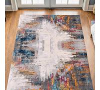 Strloepr Tappeto Salotto e Camera da Letto, Lavabile Antiscivolo, Tappeti di zona,Modern Rosso Blue Orange Abstract Grigio nero Cream,multicoloRosso,155 x 155 cm
