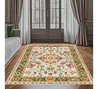 Strloepr Tappeto Salotto e Camera da Letto, Lavabile Antiscivolo, Tappeti di zona,Multicolour Blue Rosso Orange Floral Classic Vintage,Verde,155 x 155 cm