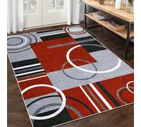 Strloepr Tappeto Salotto e Camera da Letto, Lavabile in Lavatrice, Antiscivolo, Contemporary Geometric Circle Design nero Grigio Bianco,Rosso,60 x 120 cm