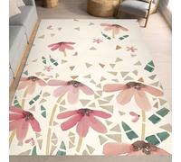 Strloepr Tappeto Salotto e Camera da Letto, Lavabile in Lavatrice, Antiscivolo, Modern Rosso Floral Abstract Verde Leaf Cream,Beige,70 x 140 cm