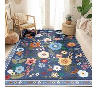 Strloepr Tappeto Salotto Pelo Corto Camera da Letto, Lavabile, Antiscivolo, Decorazione per la casa moderna multicolore per ragazze motivo floreale, blu, 180 x 200 cm