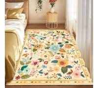 Strloepr Tappeto Salotto Pelo Corto Camera da Letto, Lavabile, Antiscivolo, Decorazione per la casa multicolore per ragazze motivo floreale, giallo, 180 x 180 cm