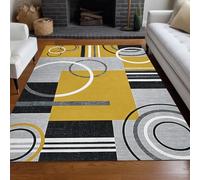 Strloepr Tappeto Salotto Pelo Corto Camera da Letto, Lavabile, Antiscivolo, Grigio Bianco nero Geometric Circles Modern Giallo,Mustard,180 x 200 cm