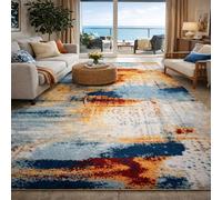 Strloepr Tappeto zona Casa e cucina Decorazioni interni Tappeti e protezioni, Antiscivolo, astratto multicolore Art Déco nei colori blu, arancione, rosso, bianco e beige, 200 x 200 cm.