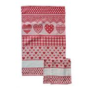 Strofinacci Asciughini Canovacci Set da 3 Pezzi Misura Maxi Cm 60x86 Tela Aida Ricamo Punto Croce Hobby Cucito Fondo Colore Ecru Variante Cuori Disponibile in 7 Colori Prodotto in Italia (Rosso)