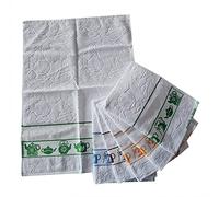 Strofinacci Asciughini Canovacci Tela Aida Per Ricamo 100% Cotone 50x70 sei Pezzi Lavorazione Jacquard Fondo Bianco Bordo Colorato Prodotto in Italia (Teiere)