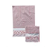 Strofinacci CANOVACCI ASCIUGHINI Natale Set da 3 Pezzi Colore Rosso con Inserto in Tela Aida 100% Cotone Misura 50X70