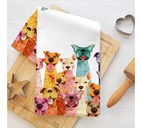 Strofinacci da Cucina con Motivo Collage di Cani Colorato, Panno Assorbente in Microfibra Decorativo per Piatti, Strofinacci da Tè, Strofinacci a Nido d'Ape per Cucina e Bagno, Regali per Amanti dei