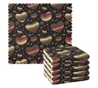 Strofinacci da cucina in cotone, 6 pezzi, straccio per lavare i piatti per la casa, motivo natalizio con cuori pelosi colorati, 28 x 28 cm