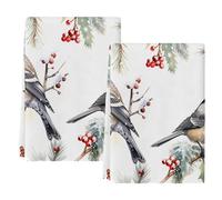 Strofinacci da cucina natalizi, asciugamano assorbente per le mani, motivo: uccellino rosso pettirosso, bacche, aghi di pino, strofinacci da cucina, strofinacci per la pulizia e l'asciugatura della c