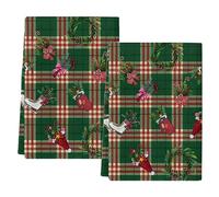 Strofinacci da cucina natalizi con bacche rosse, ghirlanda di Natale, asciugamani assorbenti per le mani, strofinacci da cucina a quadri verdi, strofinacci per la pulizia e l'asciugatura della cucina