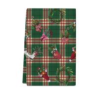 Strofinacci da cucina natalizi con bacche rosse, ghirlanda di Natale, asciugamani assorbenti per le mani, strofinacci da cucina a quadri verdi per pattinaggio sul ghiaccio, strofinacci per la pulizia