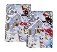 Strofinacci da cucina natalizi, con pupazzo di neve e albero di Natale, assorbenti, con uccellino rosso, strofinacci da cucina, strofinacci per la pulizia e l'asciugatura della cucina, set da 2