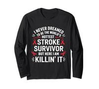 Stroke Survivor Red Ribbon Support Awareness Funny Warrior Maglia a Manica