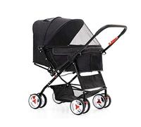 Stroller Easy One-hand Fold, 4 Wheel Dog Strollers for Medium Small Dogs, Reversible Push Handle Pet Stroller Puppy & Kitten Carrier Extended Cockpit 25in(Black)