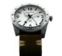 STROND SSC-101 24h GMT Acciaio Quarzo Bianco Pelle Verde Zaffiro Orologio Uomo