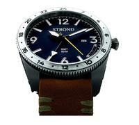 STROND SSC-101 24h GMT Acciaio Quarzo Blu Pelle Marrone Zaffiro Orologio Uomo
