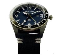 STROND SSC-101 24h GMT Acciaio Quarzo Blu Pelle Nero Zaffiro Data Orologio Uomo