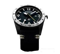 STROND SSC-101 24h GMT Acciaio Quarzo Nero Pelle Zaffiro Orologio Uomo