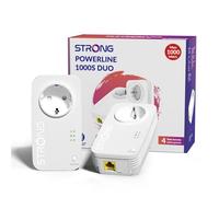 STRONG AV1000 Kit Powerline con Presa Integrata, Porte Gigabit, Kit da 2 | HomePlug AV2, Plug & Play, Risparmio Energetico, Connessione Stabile per Streaming 4K, TV, PC, Gaming e Lavoro da Casa