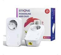 STRONG AV600 Kit Powerline con Presa Integrata, LAN 100 Mbps, Kit da 2 | Plug & Play, Connessione Sicura, Risparmio Energetico, Compatibile con Ogni Router, Ideale per TV, PC e Lavoro da Casa