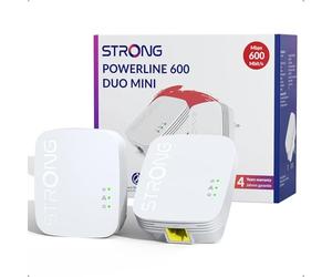 STRONG AV600 Kit Powerline Ethernet Compatto, Porta LAN 100 Mbps, Kit da 2 | Plug & Play, Connessione Sicura, Risparmio Energetico, Compatibile con Ogni Router, Internet Stabile per TV, PC e Console