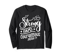 Strong & Courageous Bible Verse Tee for Women Men Christian Maglia a Manica