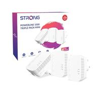 STRONG POWERL1000TRIMINIUK AV1000 Mini Powerline Adapter Starter Kit, confezione da 3, portata fino a 300 m, nessuna configurazione richiesta, spina UK, bianco
