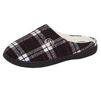 Strong Souls Pantofole da uomo in memory foam con apertura sul retro senza lacci, foderate in pile per interni ed esterni, ideali come regalo per uomini, Tartan nero e rosso., 45 EU