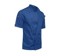 strongAnt easyClean, giacca da cuoco da uomo, a maniche corte, con bottoni a sfera in tessuto protettivo Slim Fit professionale, uniforme da cucina, Tessuto leggero blu grano, XXL