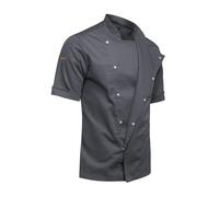 strongAnt Giacca cottone da Cuoco da Uomo Slim Fit Stretch BW con Bottoni a Pressione, Giacca da Fornaio - Manica Corta - Grigio, XXL