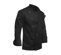 strongAnt Giacca cottone da Cuoco da Uomo Slim Fit Stretch BW con Bottoni a Pressione, Giacca da Fornaio - Manica Lunge - Nero, XXXL
