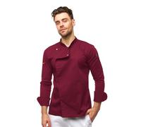 strongAnt Giacca da chef uomo a maniche lunghe con bottoni automatici easyMove e dryMesh, maniche lunghe, taglio slim fit, giacca da chef moderna, giacca da panettiere - Bordeaux, L